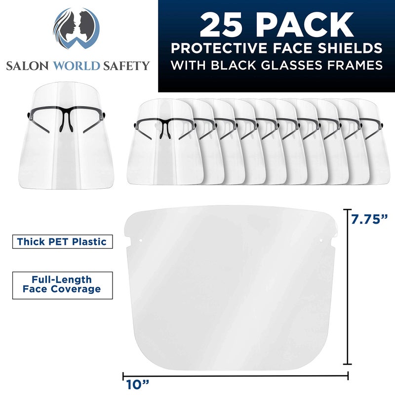 TCP Global Salon World Safety Face Shields with Black Glasses Frames (Pack of 25) - Ultra Clear Protective Full Face Shields to Protect Eyes  Nose  Mouth - Anti-Fog PET Plastic  Goggles - Image 2